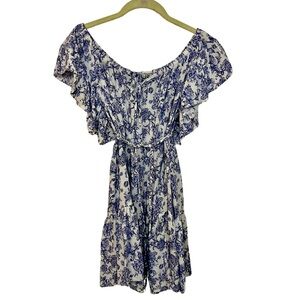 EUC Women’s Cynthia Rowley Blue & Floral Belted Flowy Dress Size S (Small)
